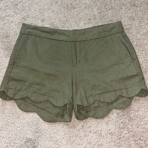 Army green scalloped shorts